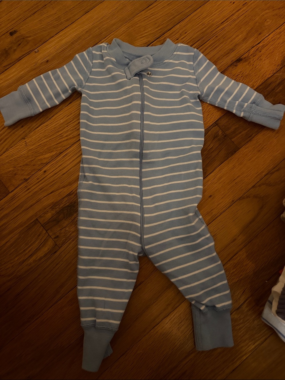 Hanna Andersson Light Blue & White Striped Zip Footie